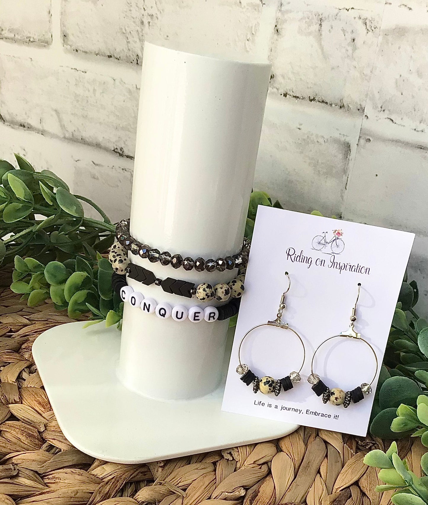 Black & Tan Stack Bracelets/Stretch Bracelets/Layering Bracelets/Boho Jewelry/Handmade Gemstone Bracelets/Matching Set