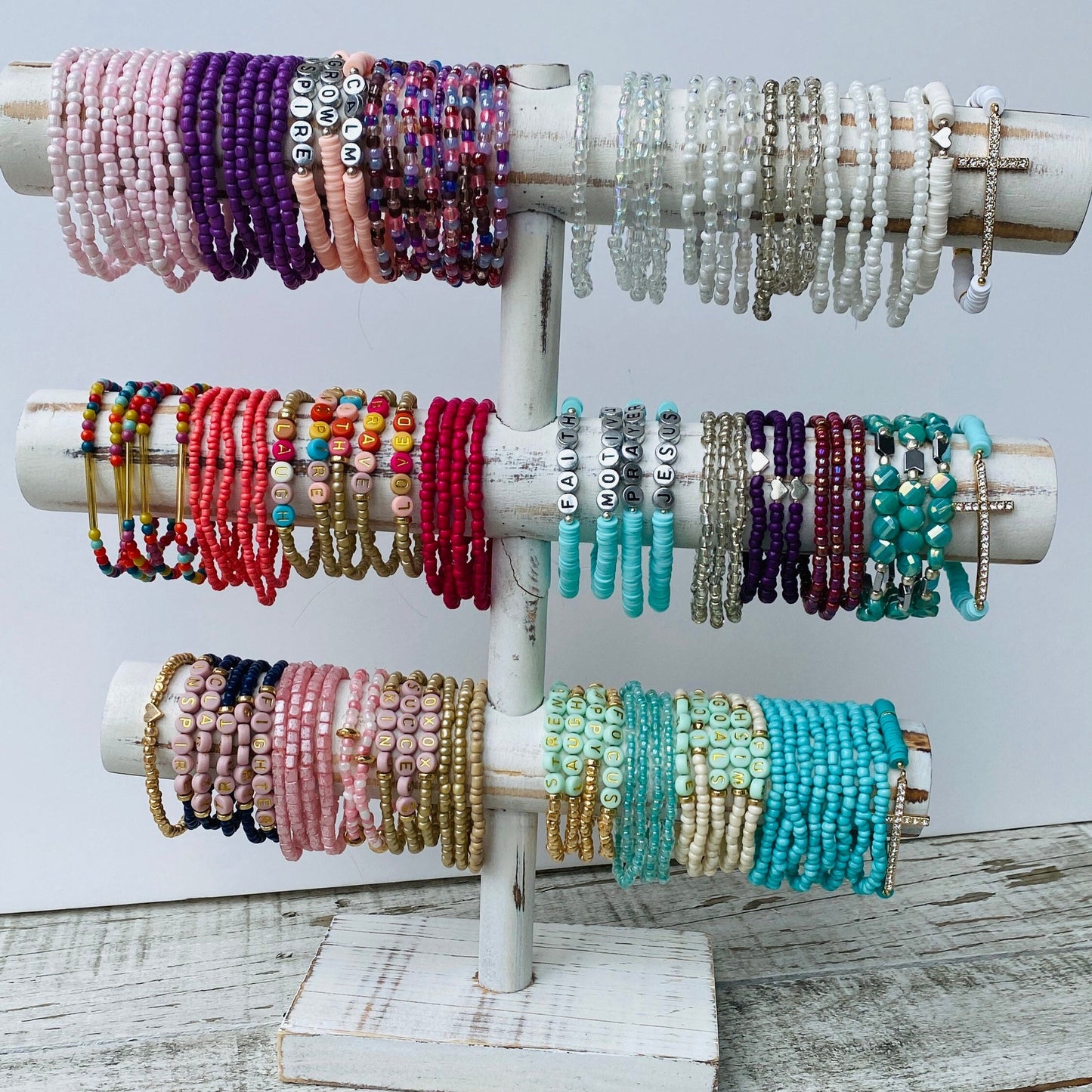 Bright Colored Beaded Stretch Bracelets, Word Bracelets, Bracelet Set, Words of Affirmation Bracelet
