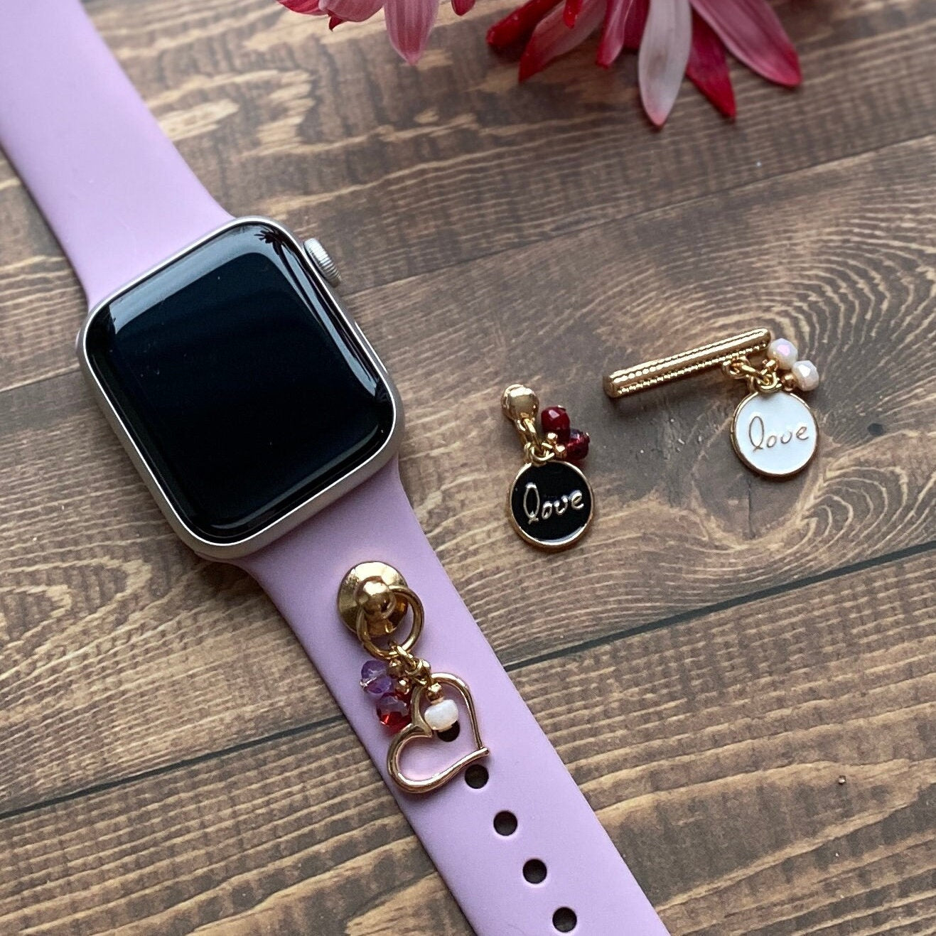 Heart Watchband Charms, Watch Studs, Heart Bars, Watch Charms, Valentine Jewelry, Heart Charm, Apple Watch Charm