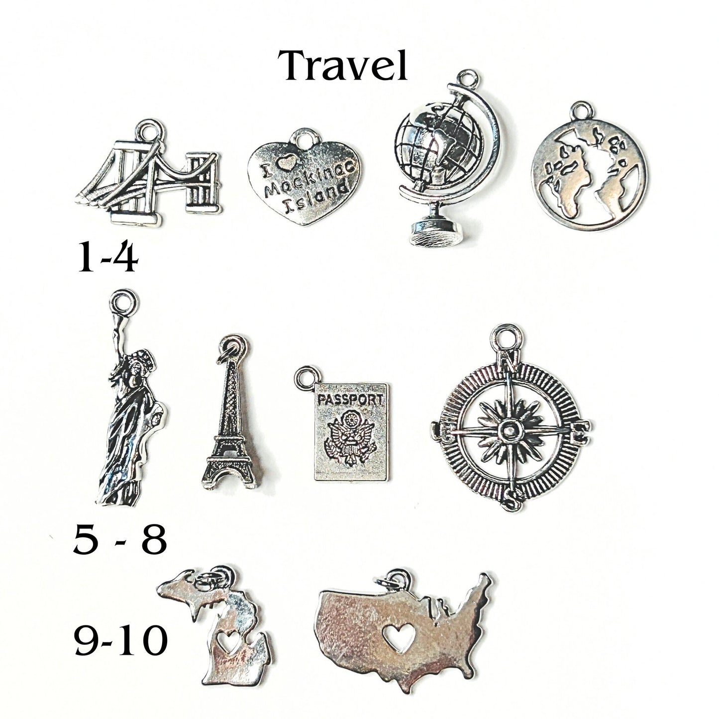 Add Ons - Travel/Vacation Charms, Silver Plated Charms, Charm Personalization