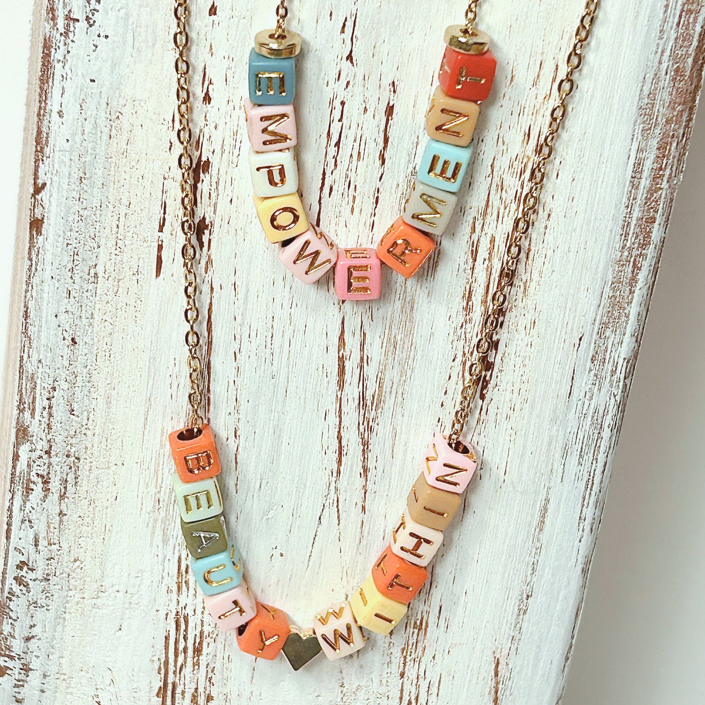 Gold Colorful Beaded Custom Word/Name Necklace, Inspirational Word Jewelry, Dainty Colorful Gold Necklace, Teen and Little Girls Gift