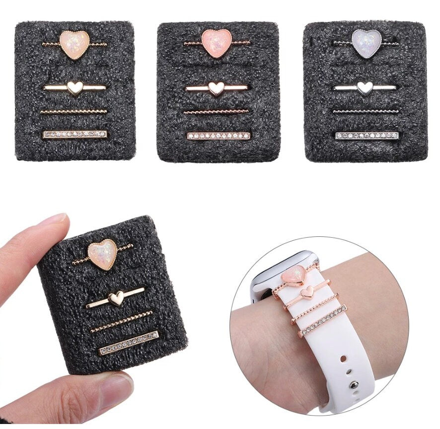 Heart Stackable Watchband Charms, Watch Bars, Watch Band Accessories, Apple Watch Bars, Unique Gift, Gift for Mom, Watch Jewelry