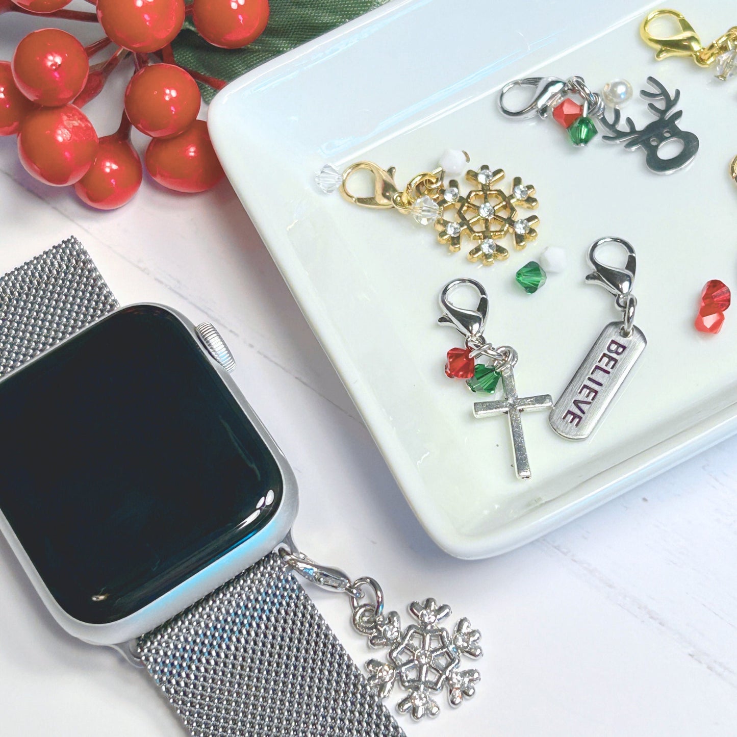 Christmas Holiday Watchband and Charm Set for Apple Watches
