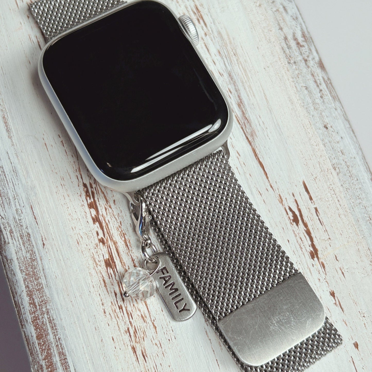 Silver Inspirational Word Milanese Watchband and Charm Set for Apple Watches