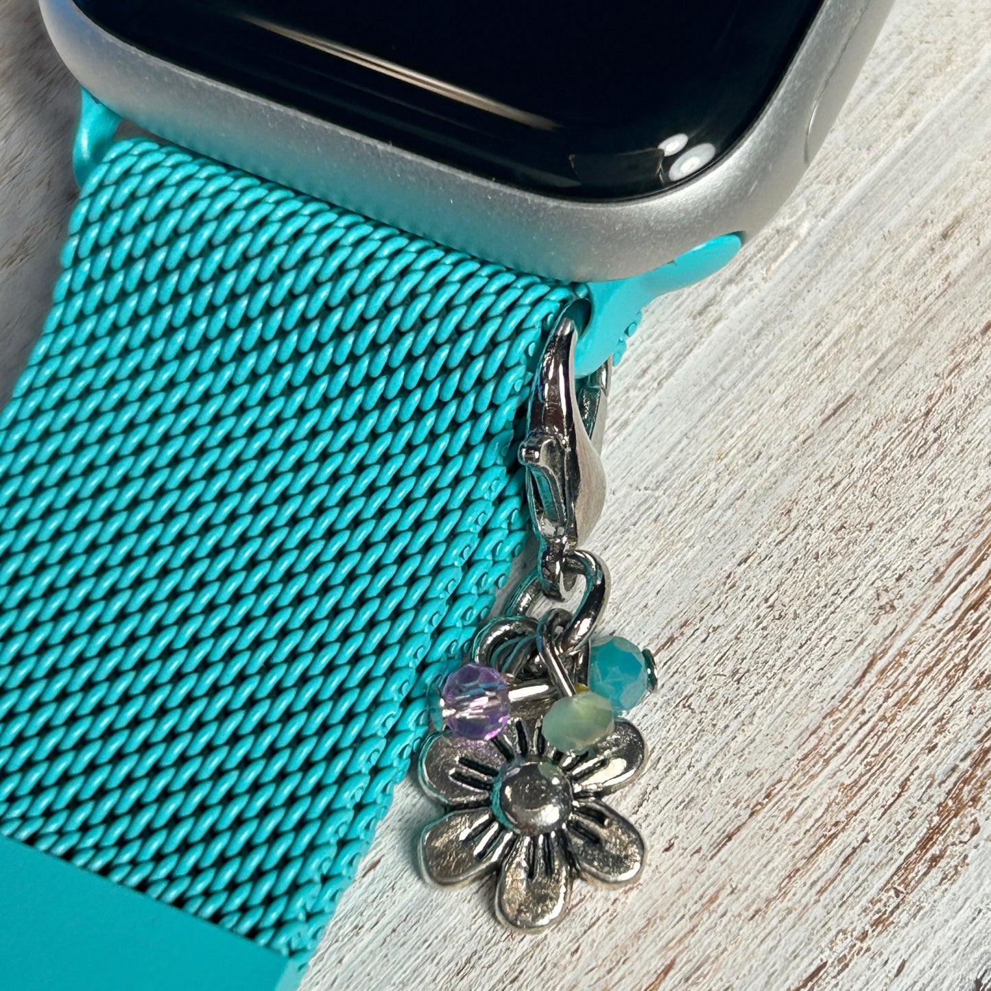Sky Blue Milanese Style Watchband with Flower Charm Set for Apple Watch 38/40/41mm