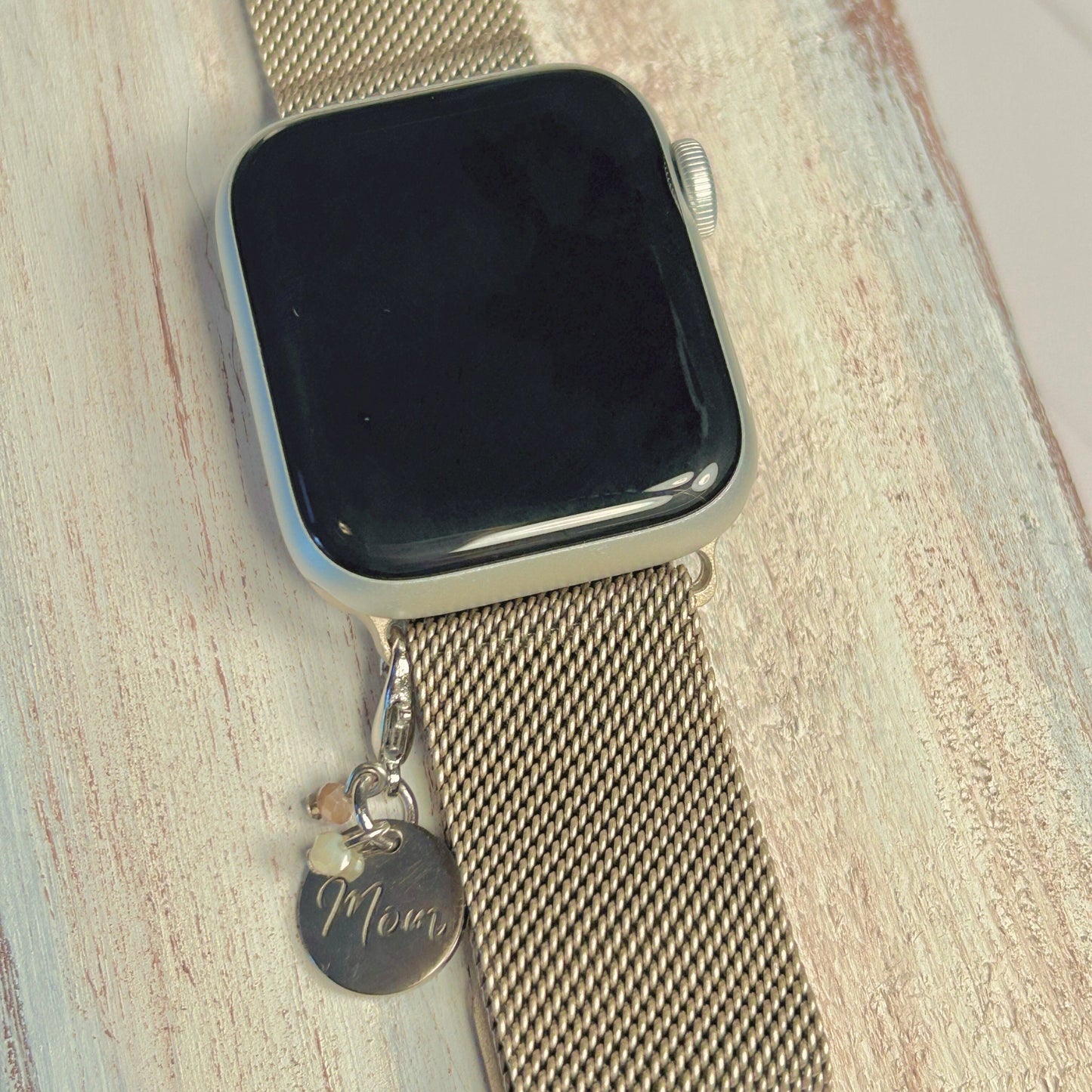 Antique Gold Watchband and "Mom" Charm Set for Apple Watches