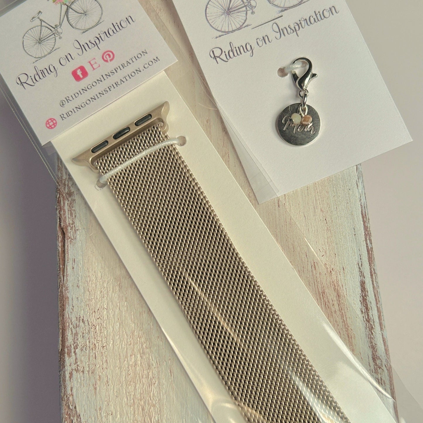 Antique Gold Watchband and "Mom" Charm Set for Apple Watches