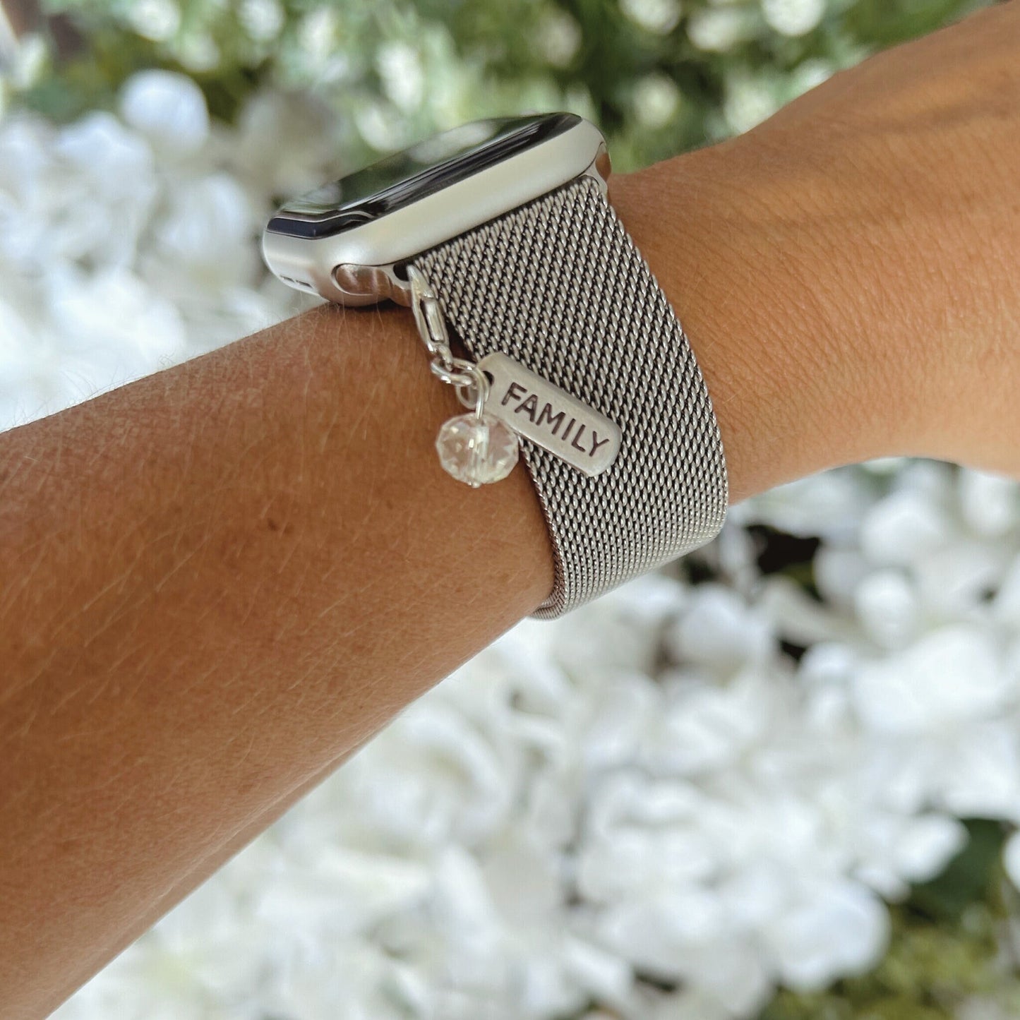 Silver Inspirational Word Milanese Watchband and Charm Set for Apple Watches