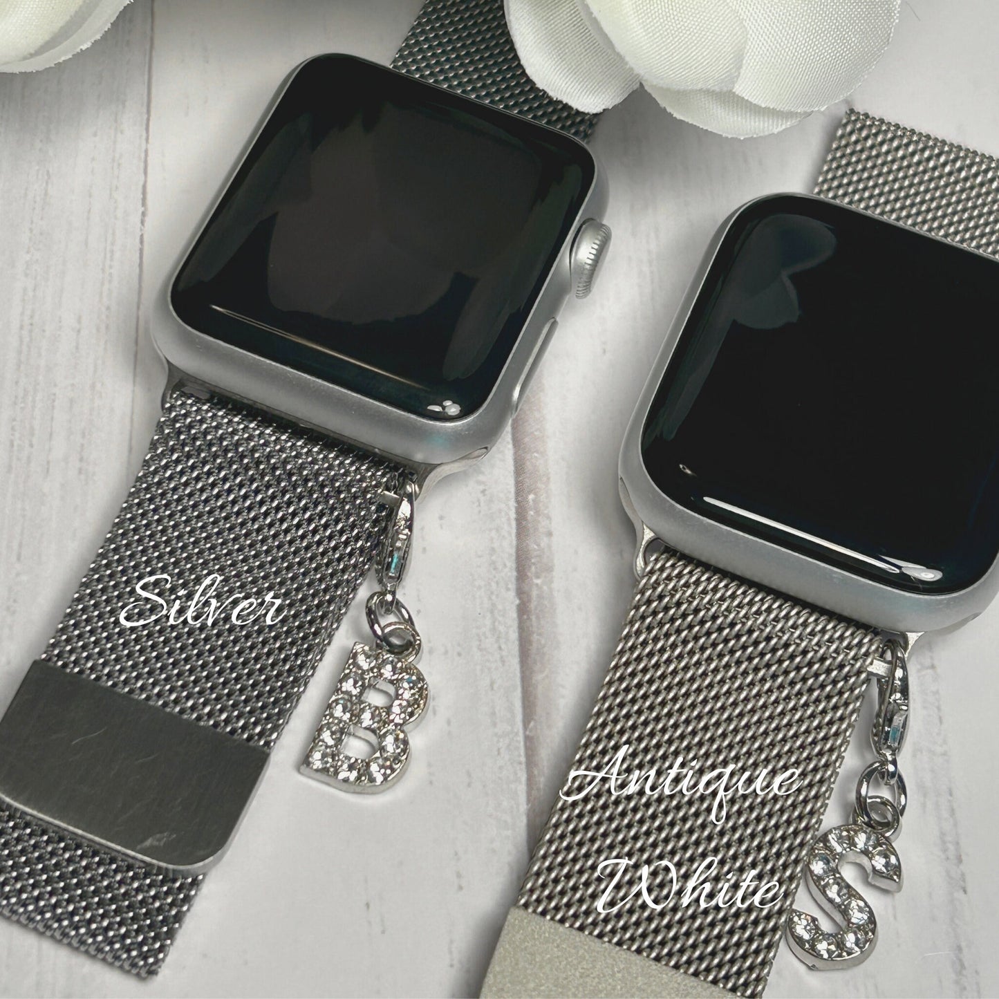 Choose your Charm Set, Initial Watchband Charms for Milanese Loop Style Watchbands, Personalized Jewelry, Custom Watchband