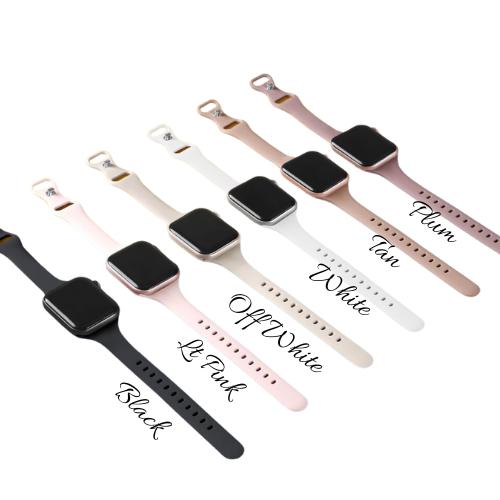 Narrow Apple Watchband, Add Optional Hole for Charms, Narrow Sports Band, Narrow Silicone Band