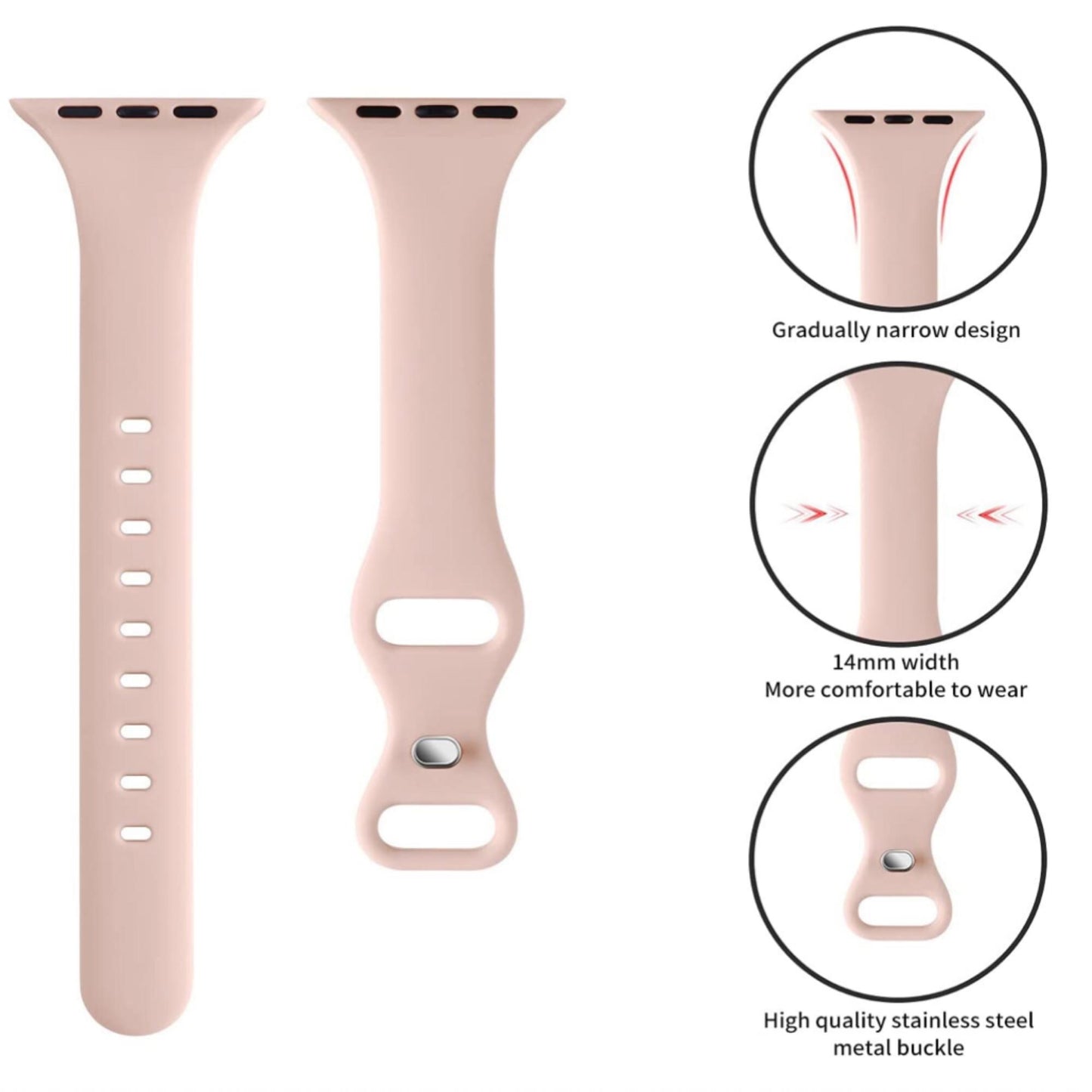 Narrow Apple Watchband, Add Optional Hole for Charms, Narrow Sports Band, Narrow Silicone Band