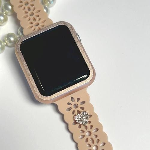 Narrow Neutral Apple Watchband, Apple Watchband, Lace Cutout Silicone Apple Band, Skinny Watchband