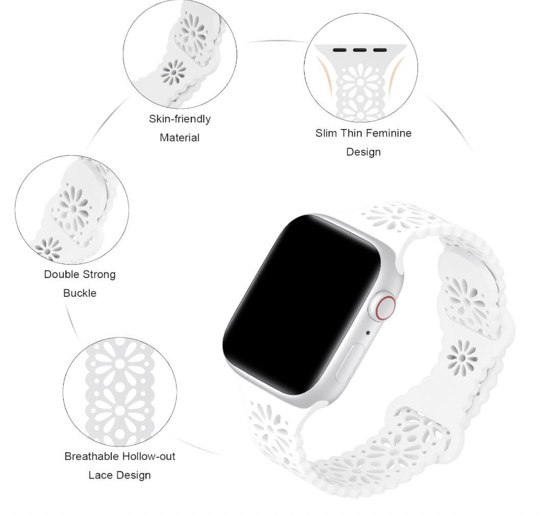 Narrow Neutral Apple Watchband, Apple Watchband, Lace Cutout Silicone Apple Band, Skinny Watchband