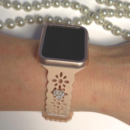Narrow Neutral Apple Watchband, Apple Watchband, Lace Cutout Silicone Apple Band, Skinny Watchband