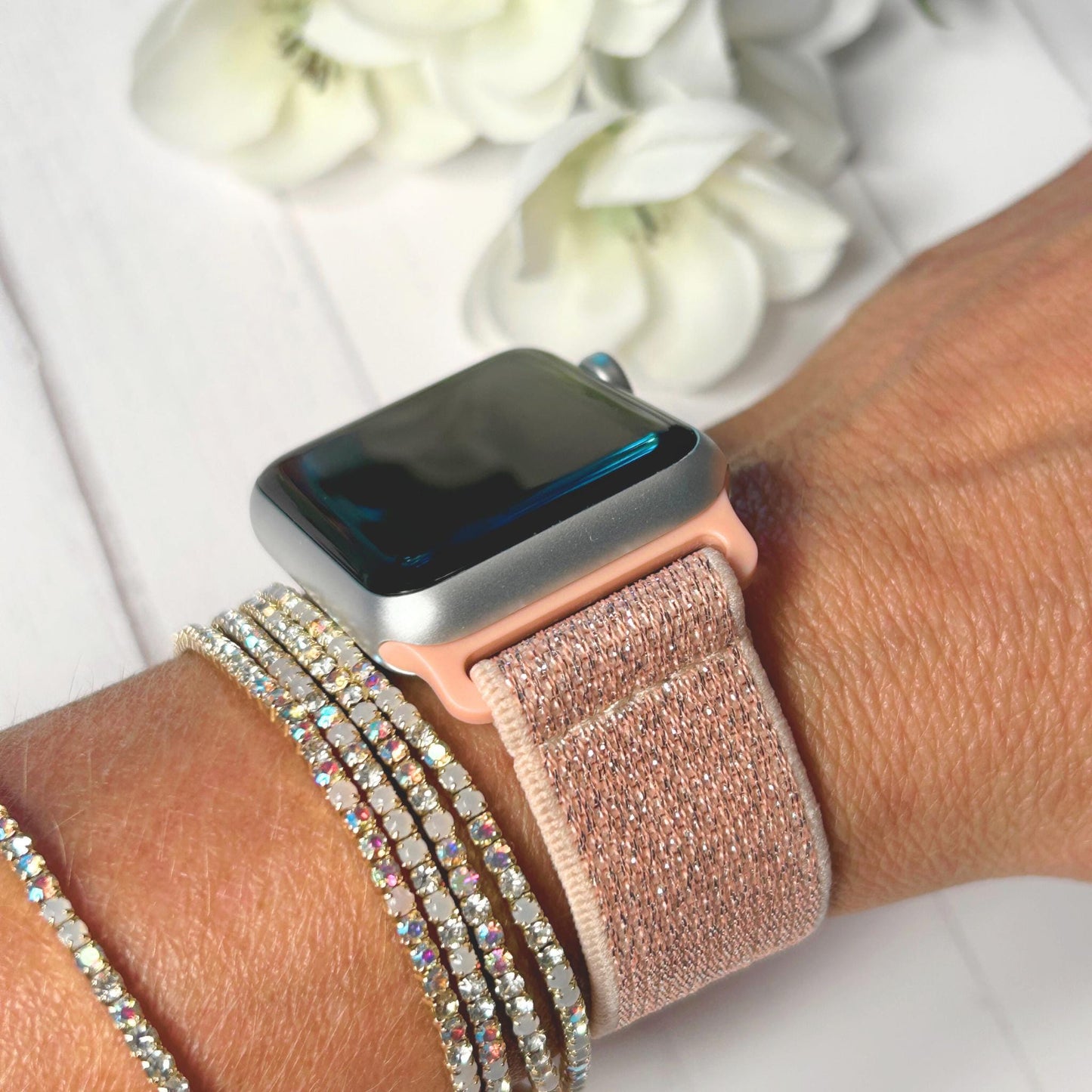 Stretch Rhinestone/Elastic Apple Watchbands - 38/40/41mm - Boho Chic Style