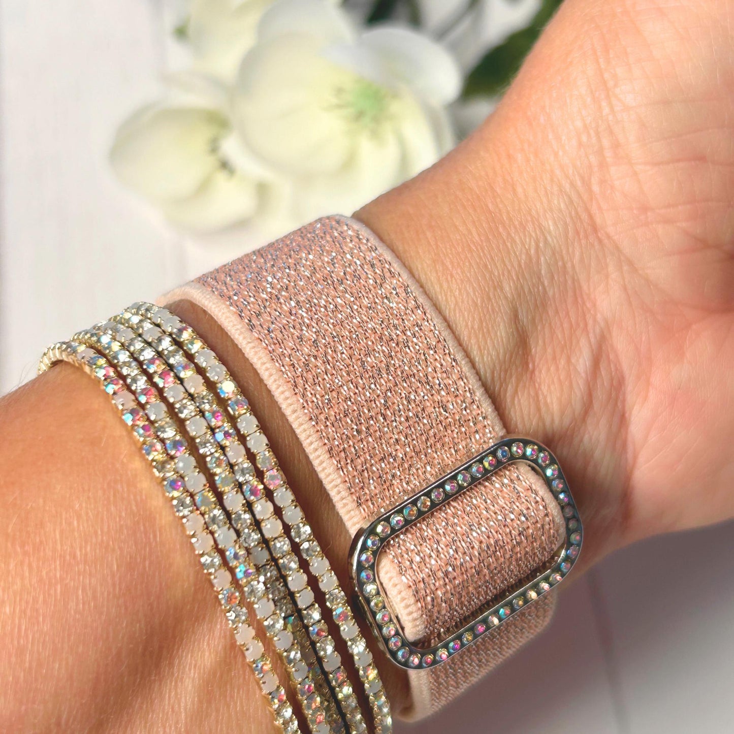 Stretch Rhinestone/Elastic Apple Watchbands - 38/40/41mm - Boho Chic Style