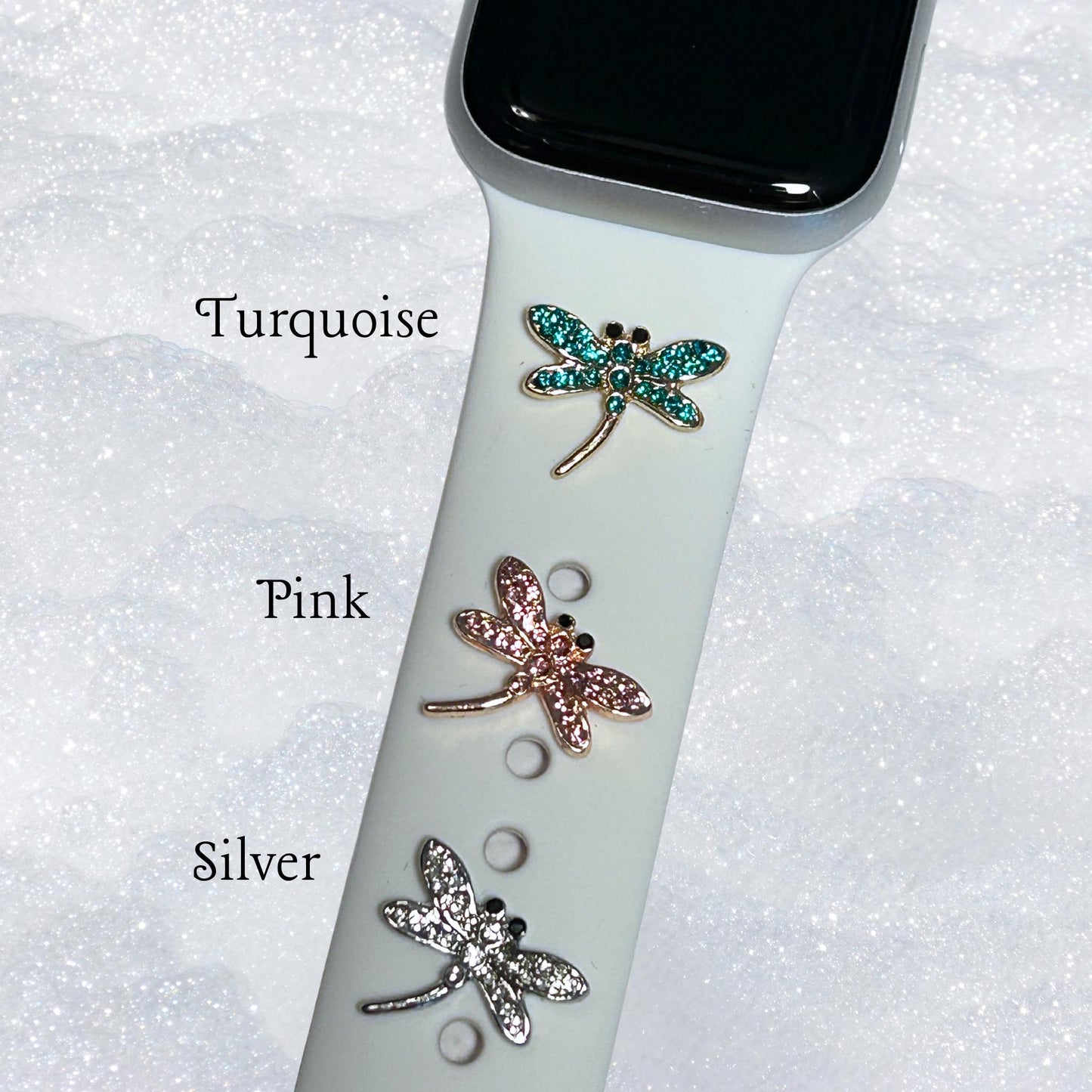 Dragonfly Stud Watch Charm, Summer Watchband, Watchband Jewelry, Silicone Band Charm, Apple Watchband, Samsung Galaxy Watchband, Fitbit