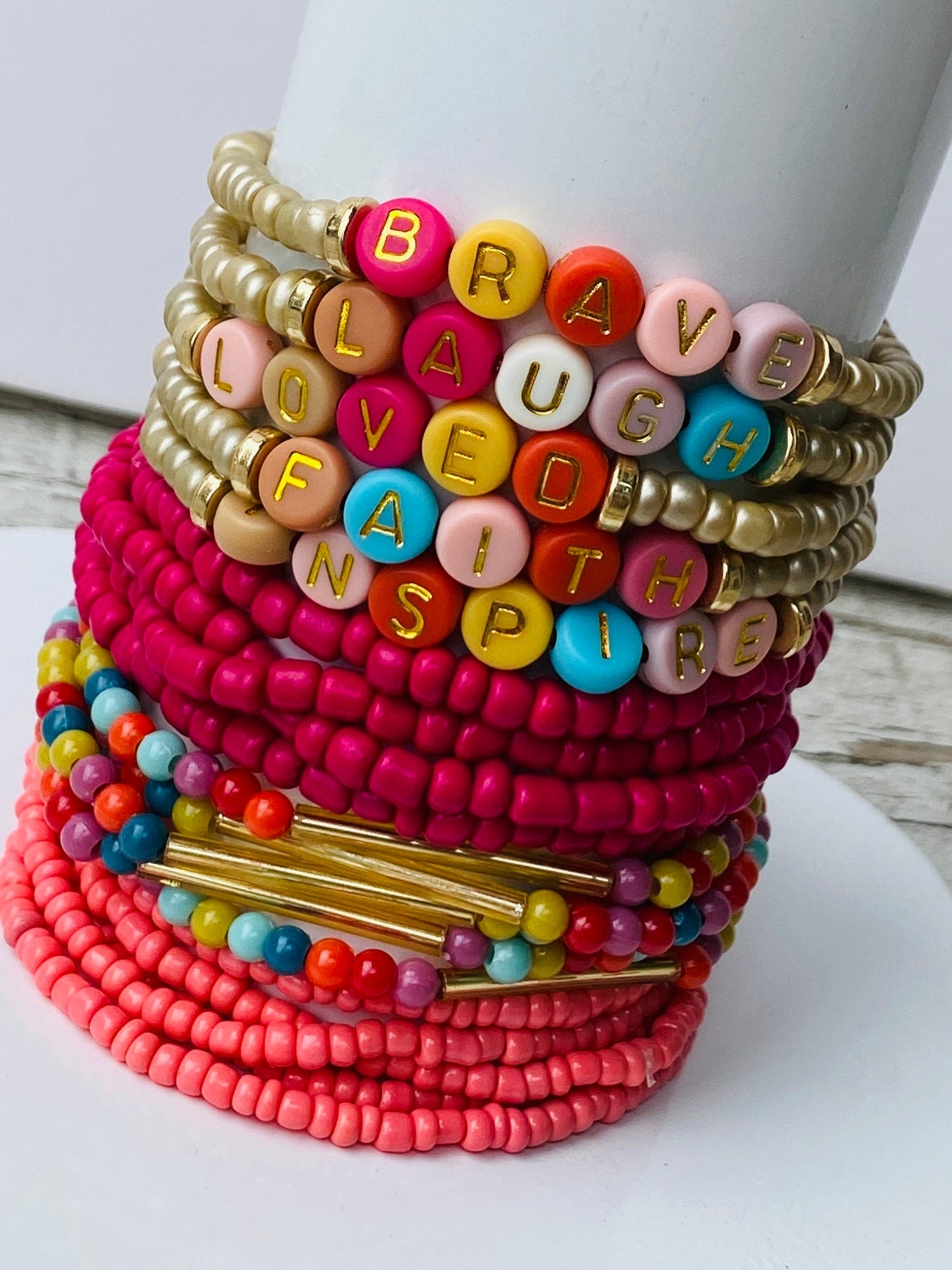 Bright Colored Beaded Stretch Bracelets, Word Bracelets, Bracelet Set, –  Riding on Inspiration