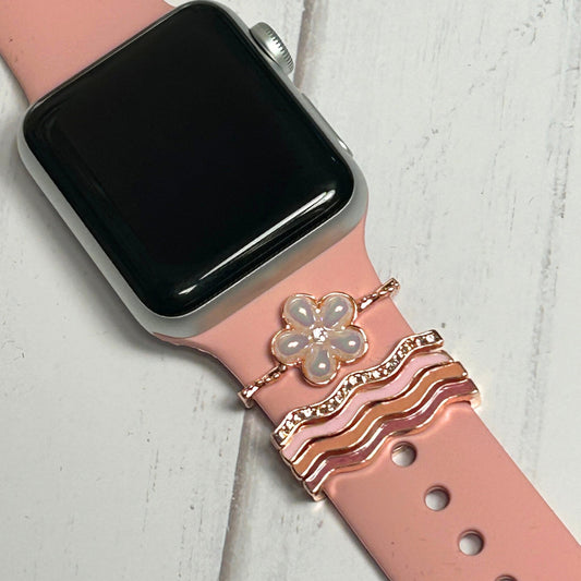 Stackable Flower Watchband Charms, Flower Watch Bars, Apple Watch Band Accessories, Gift, Watch Jewelry