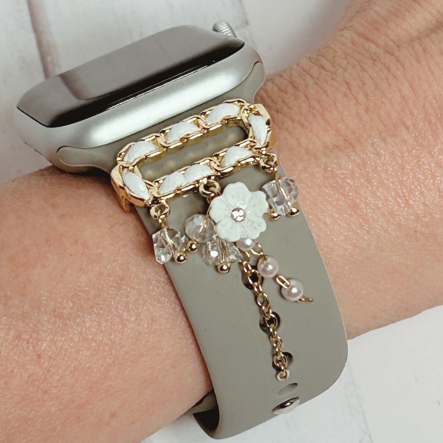 Pearl, Crystal Dangle Watchband Bar, Watch Charms, Watchband Jewelry, Womens Watchbands