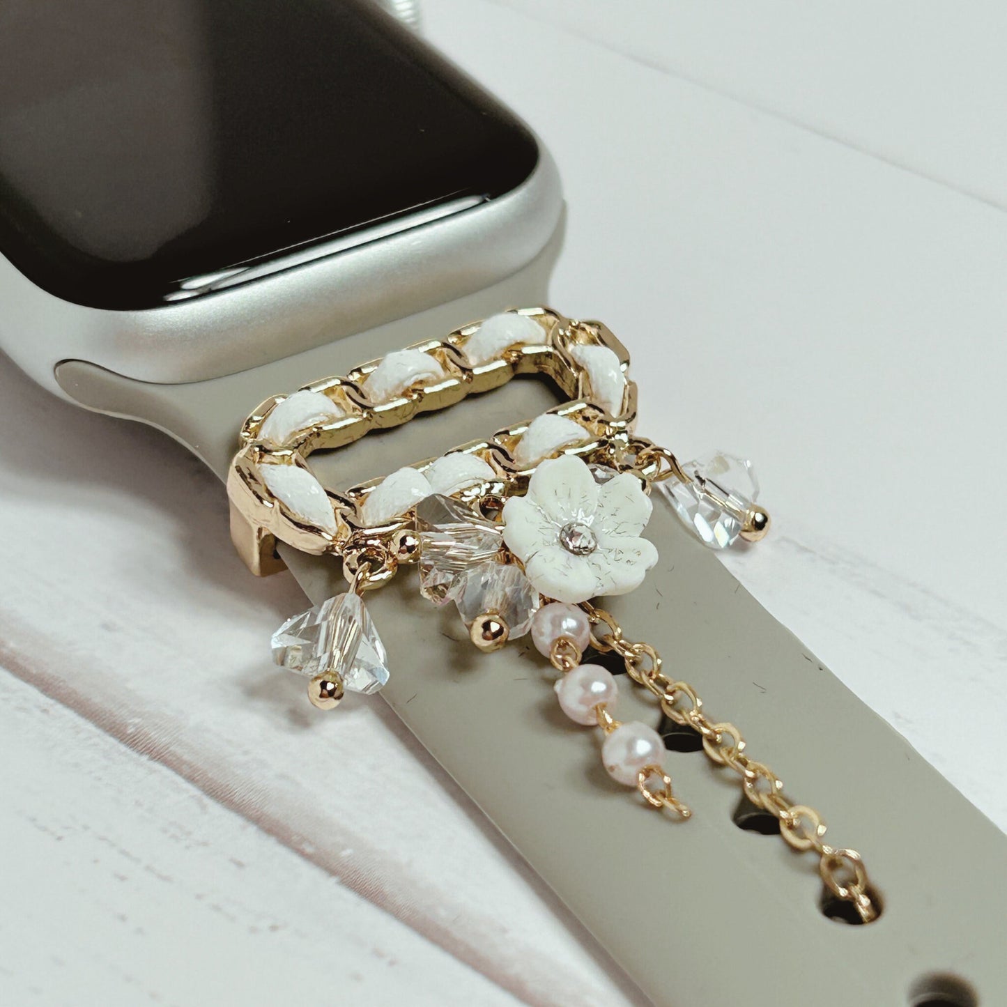 Pearl, Crystal Dangle Watchband Bar, Watch Charms, Watchband Jewelry, Womens Watchbands