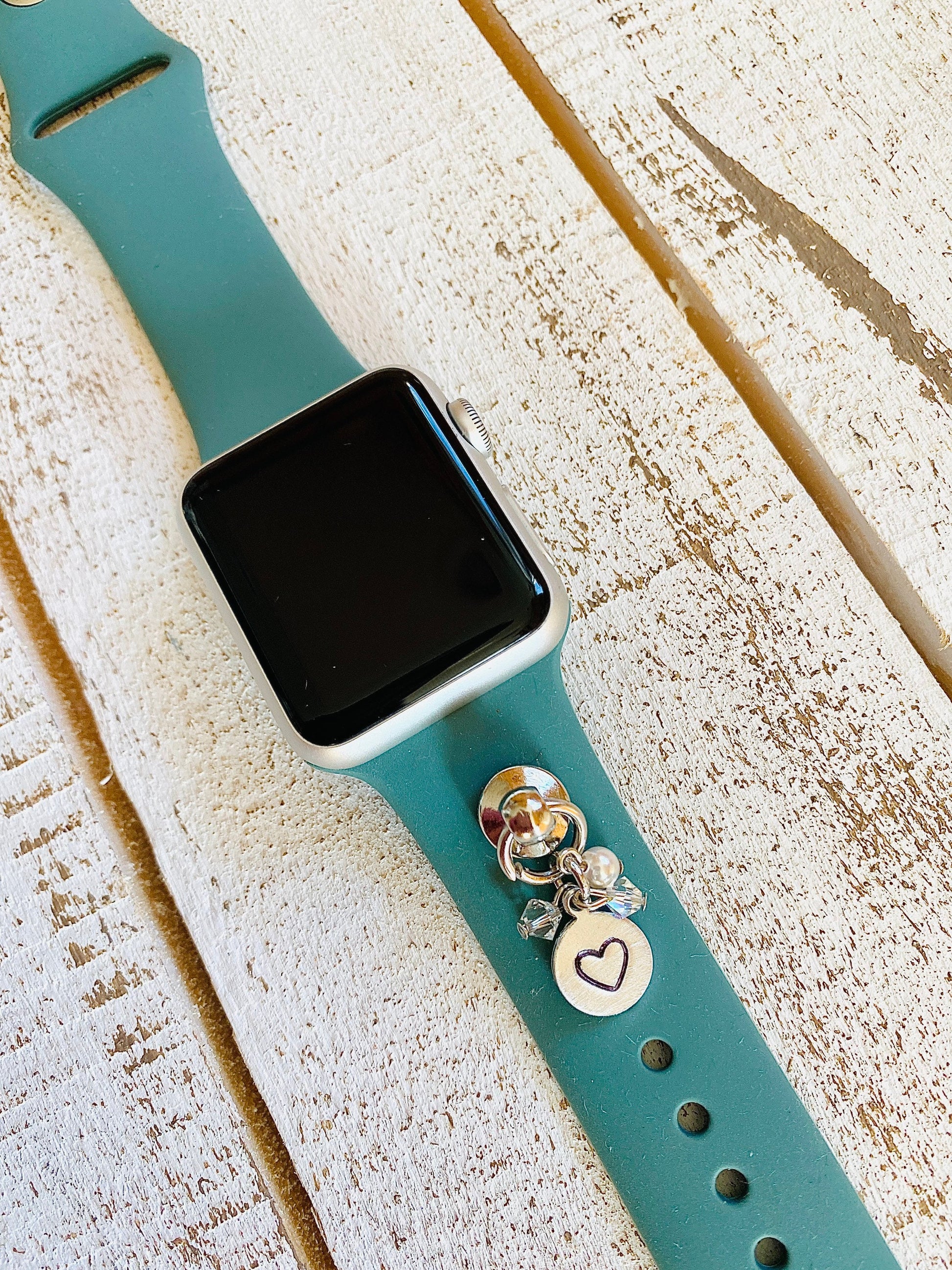 Hand Stamped Custom Apple Watch Band, Watch Charms, Compatible with all Apple Models