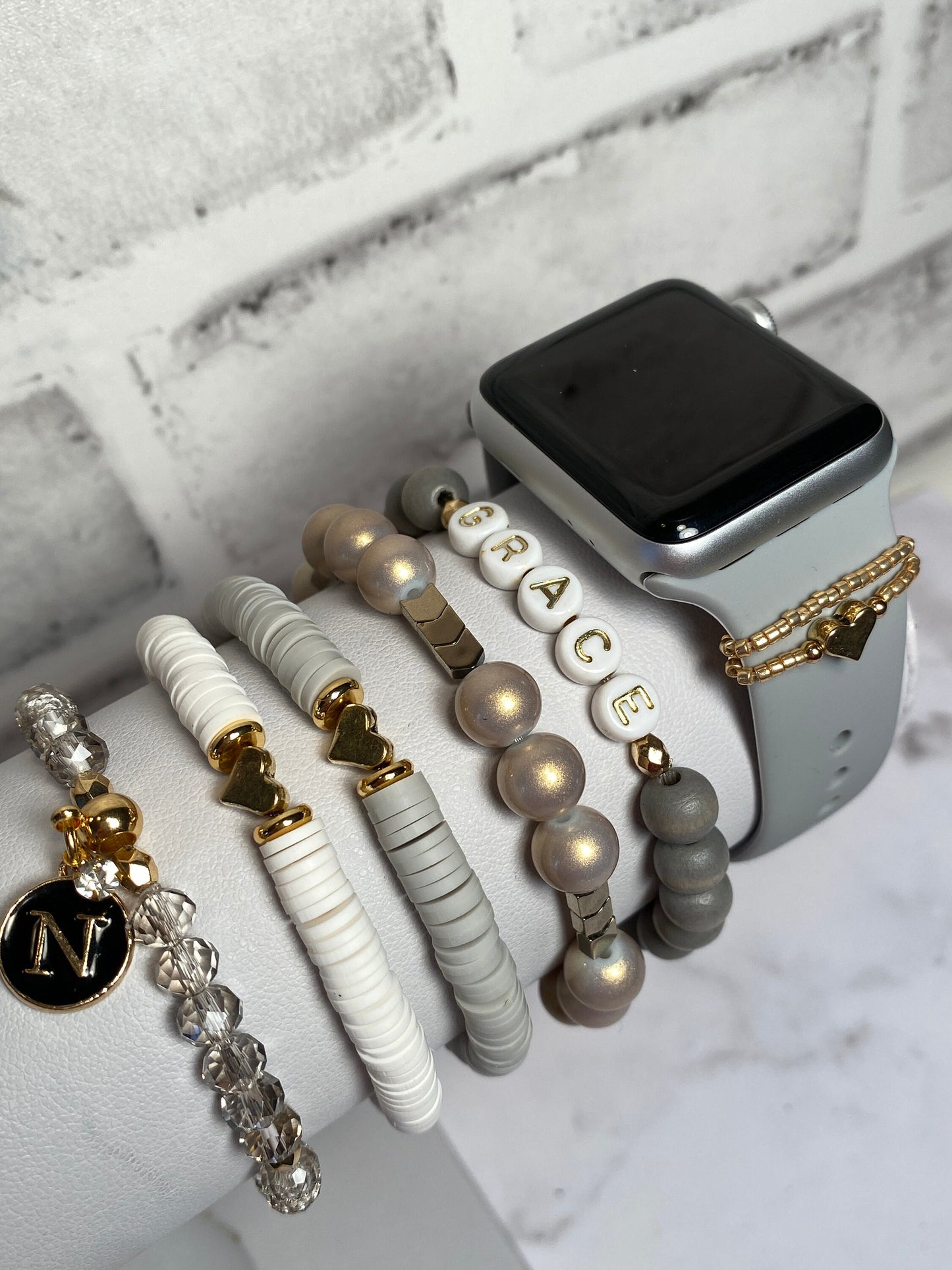 Gray and Gold Stack Bracelets/Stretch Bracelets/Layering Bracelets/Boho Jewelry/Handmade Gemstone Bracelets