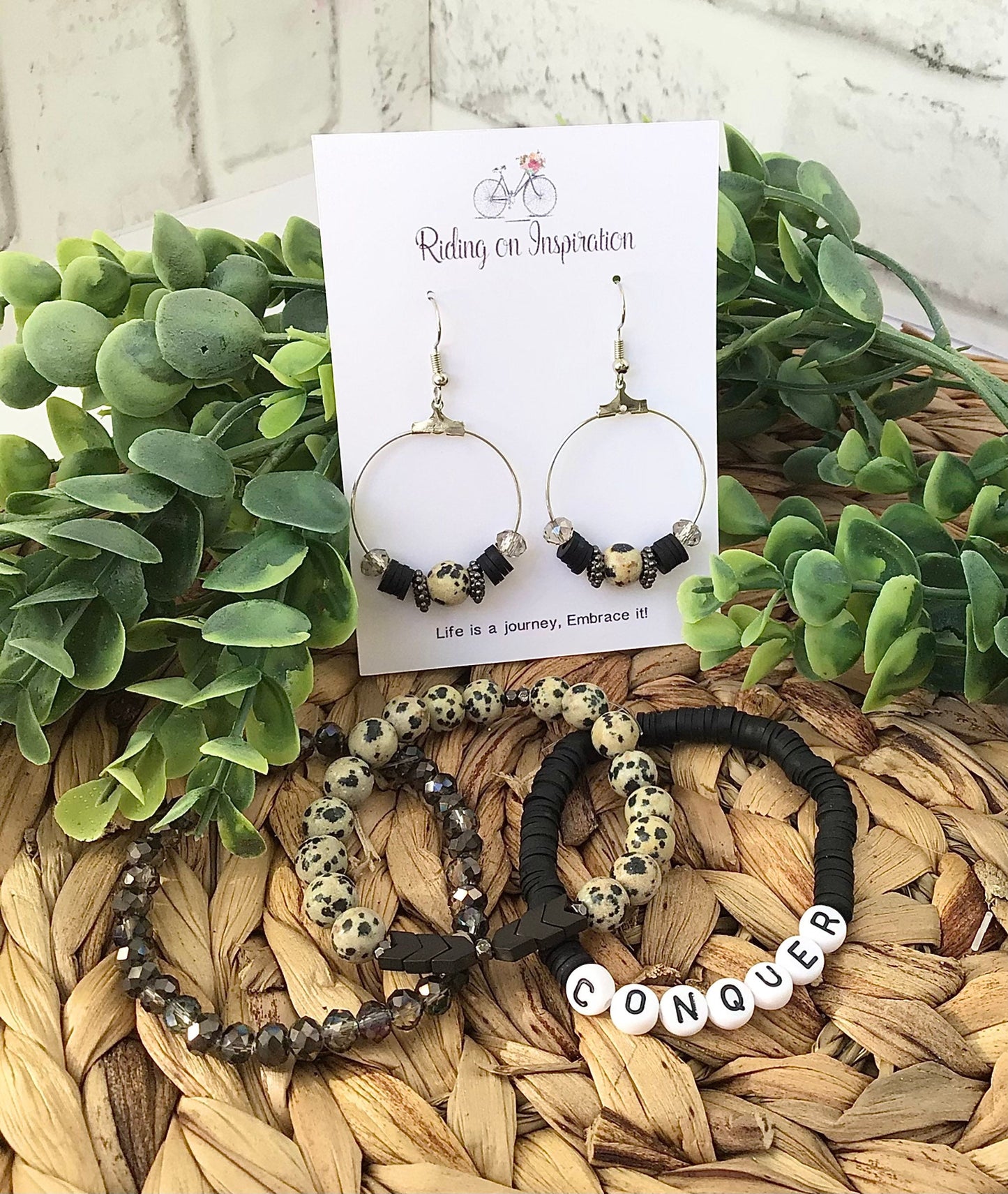 Black & Tan Stack Bracelets/Stretch Bracelets/Layering Bracelets/Boho Jewelry/Handmade Gemstone Bracelets/Matching Set