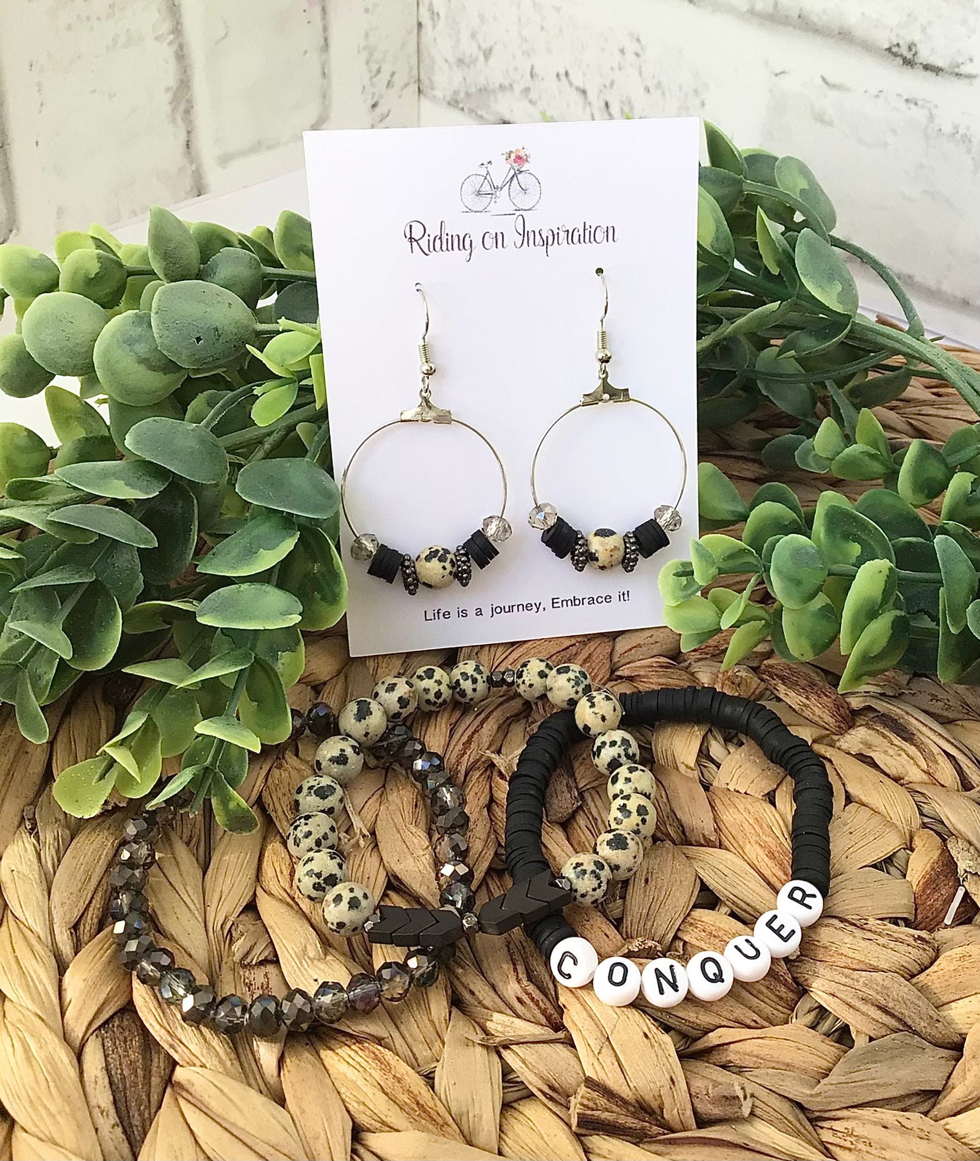 Black & Tan Stack Bracelets/Stretch Bracelets/Layering Bracelets/Boho Jewelry/Handmade Gemstone Bracelets/Matching Set