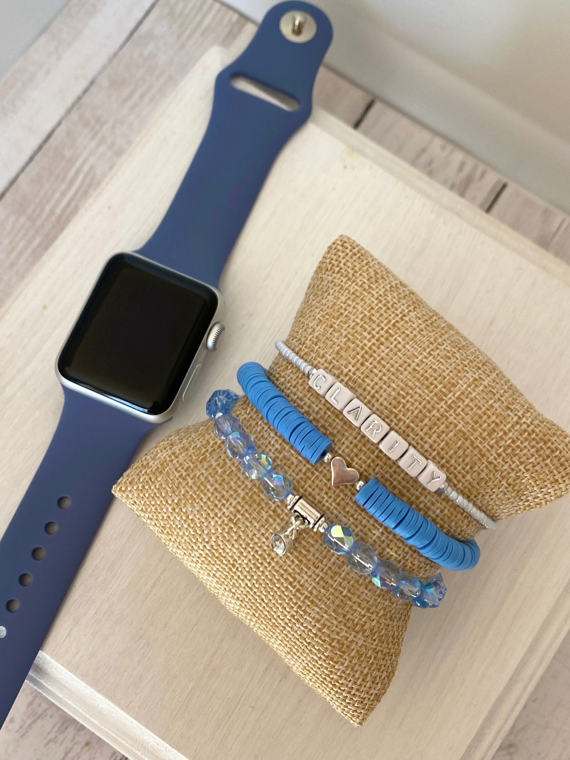 Blue and White Stack Bracelets/Stretch Bracelets/Layering Bracelets/Boho Jewelry/Handmade Bracelets/Apple Watch Accessory
