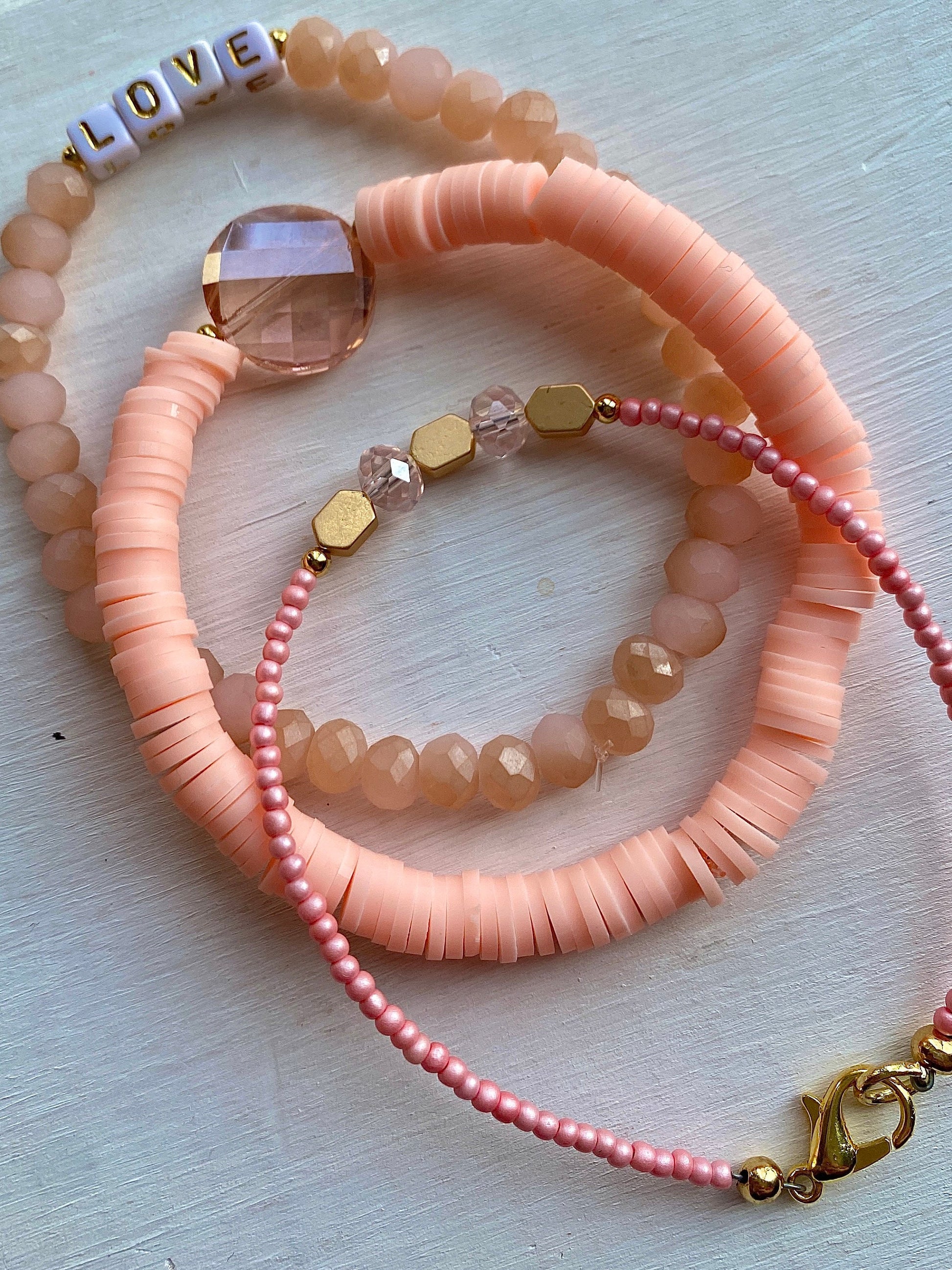 Peach/Coral Stacking Bracelets/Stretch Bracelets/Layering Bracelets