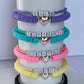 Heishi Beaded Bracelets/Word Bracelets/Stretch Bracelets/Layering Bracelets/Handmade Bracelets/Heart Jewelry/Teen Gift