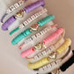 Heishi Beaded Bracelets/Word Bracelets/Stretch Bracelets/Layering Bracelets/Handmade Bracelets/Heart Jewelry/Teen Gift