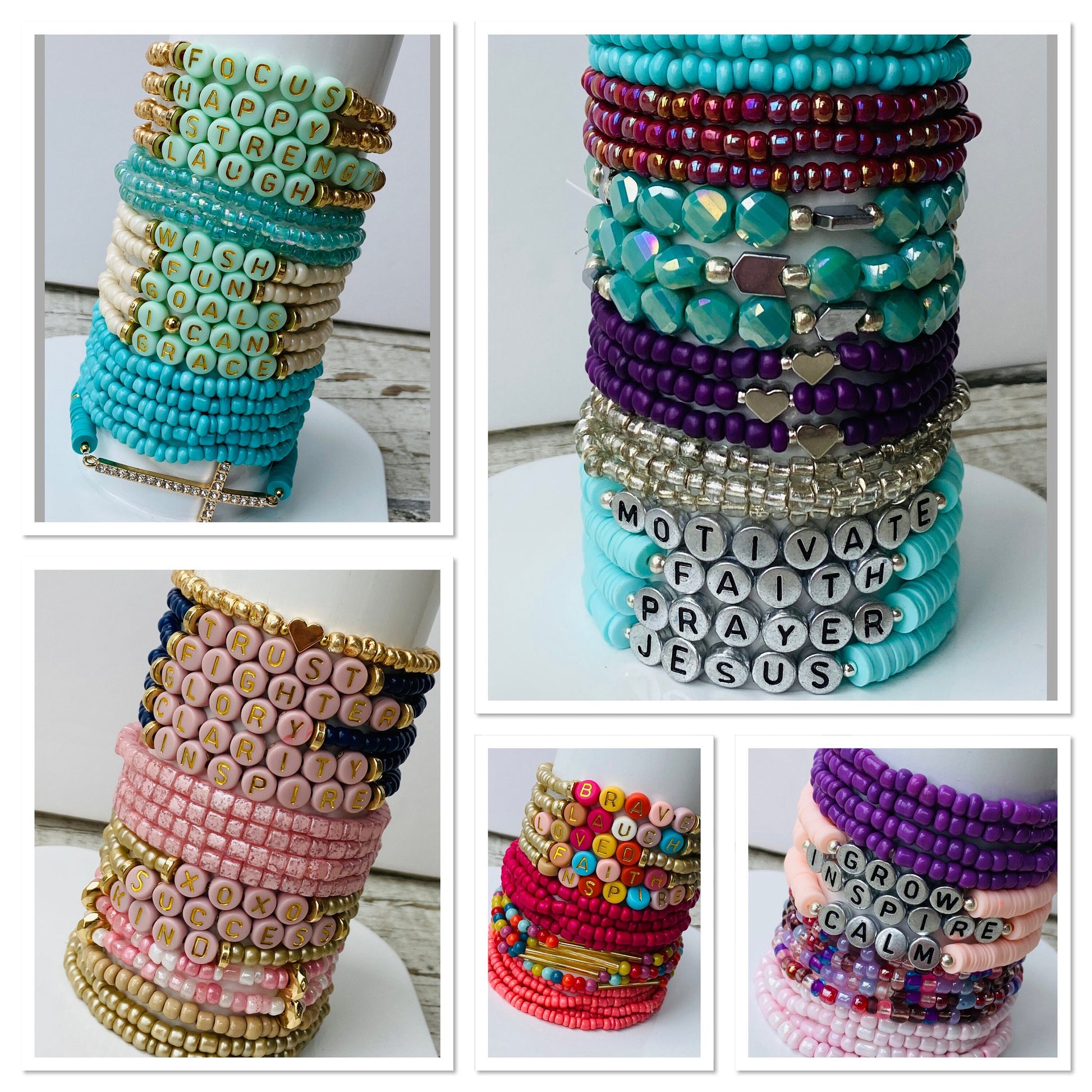 Bright Colored Beaded Stretch Bracelets, Word Bracelets, Bracelet Set, Words of Affirmation Bracelet