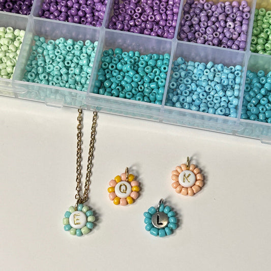 Initial Flower Beaded Necklace, Gifts for Her, Gift for Teen, Layering Necklace, Custom Jewelry