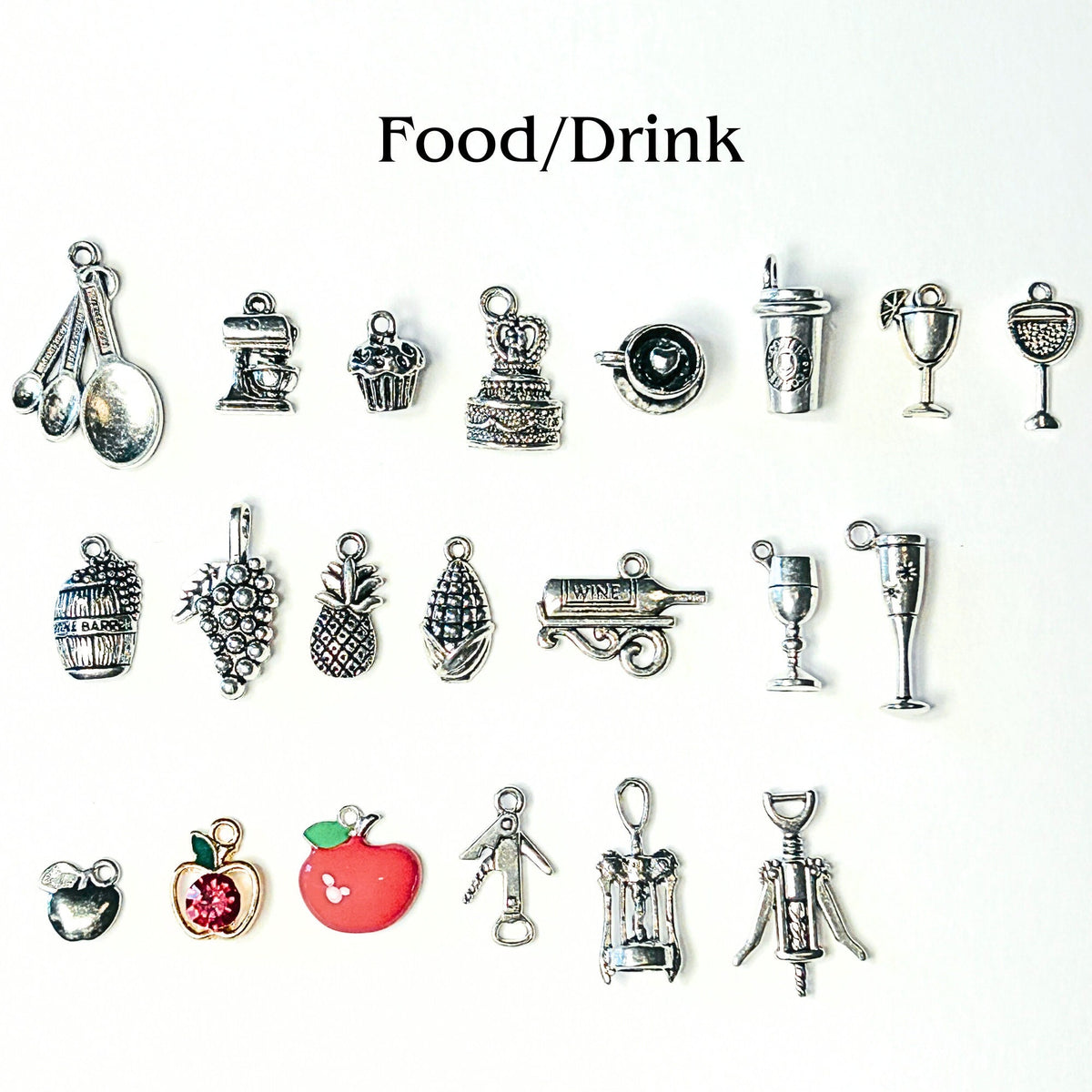 Add Ons - Food/Drinks Charms, Silver Plated Charms, Charm Personalization