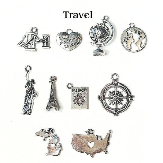 Add Ons - Travel/Vacation Charms, Silver Plated Charms, Charm Personalization