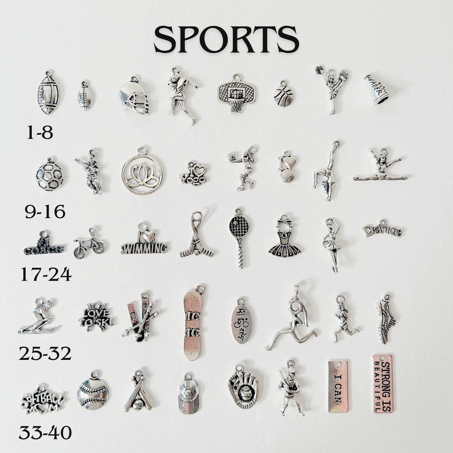 Add Ons - Sports Charms, Silver Plated Charms, Charm Personalization