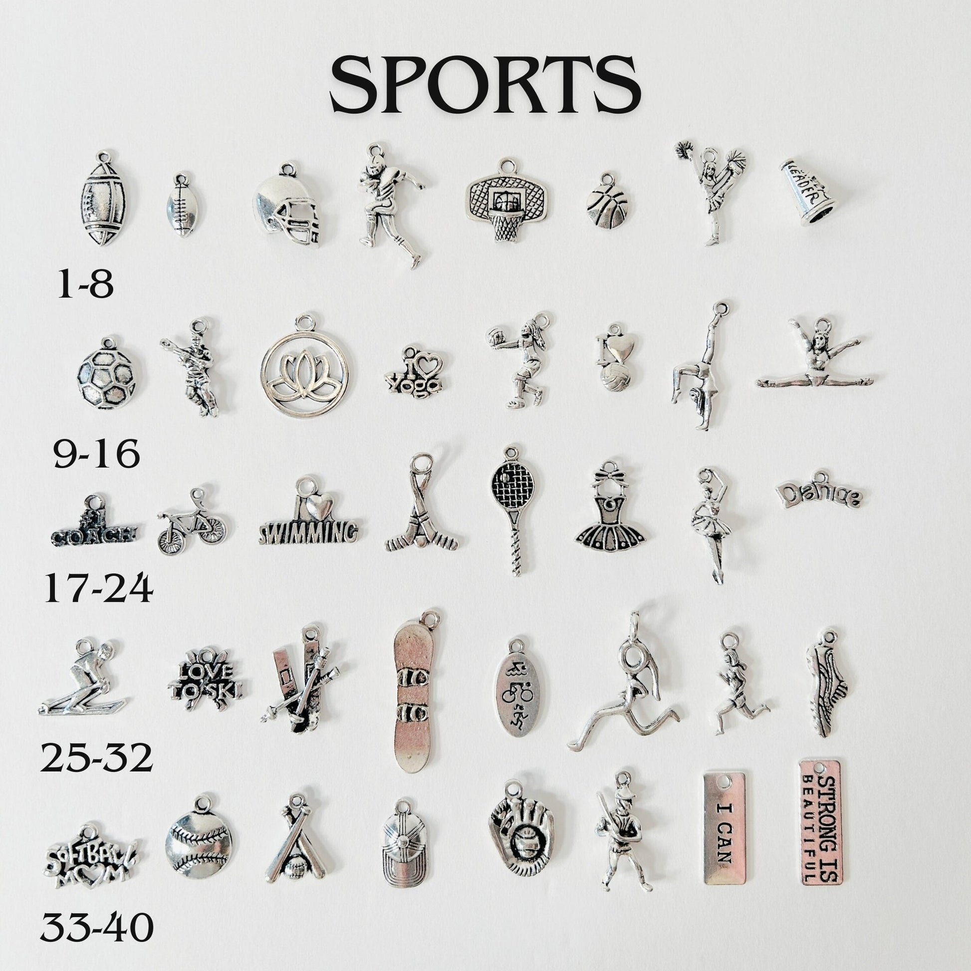 Add Ons - Sports Charms, Silver Plated Charms, Charm Personalization