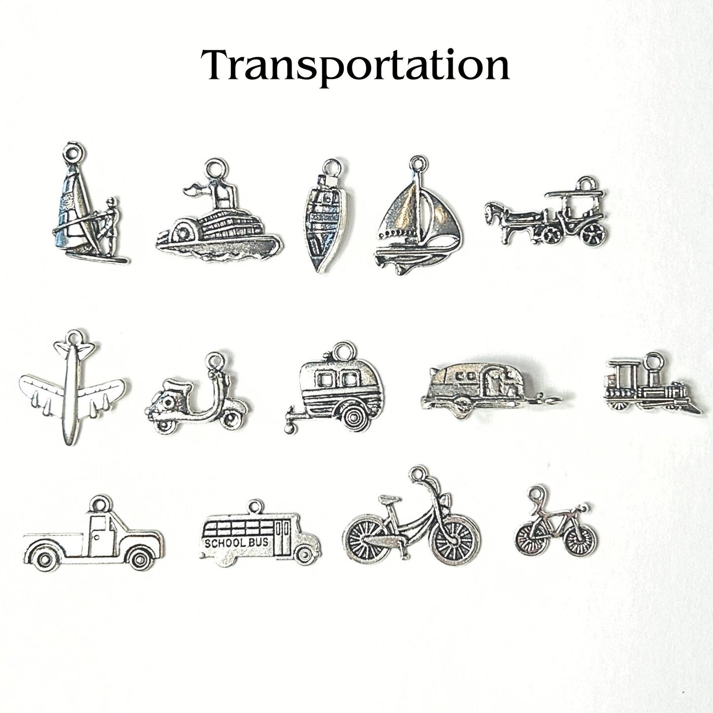 Add Ons - Transportation Charms, Silver Plated Charms, Charm Personalization