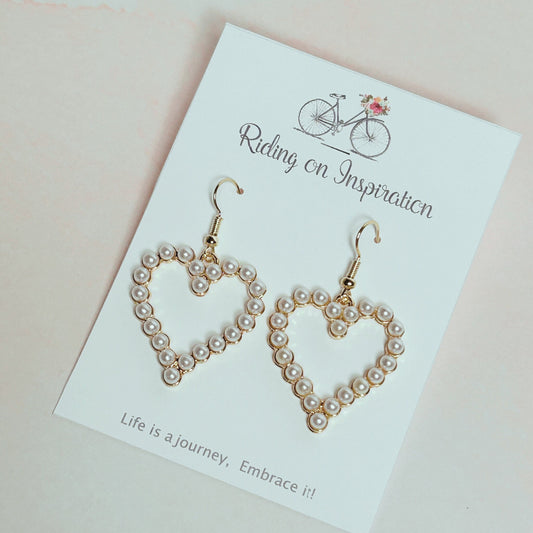 Pearl Heart Earrings, Gold Heart Earrings, Valentines Jewelry