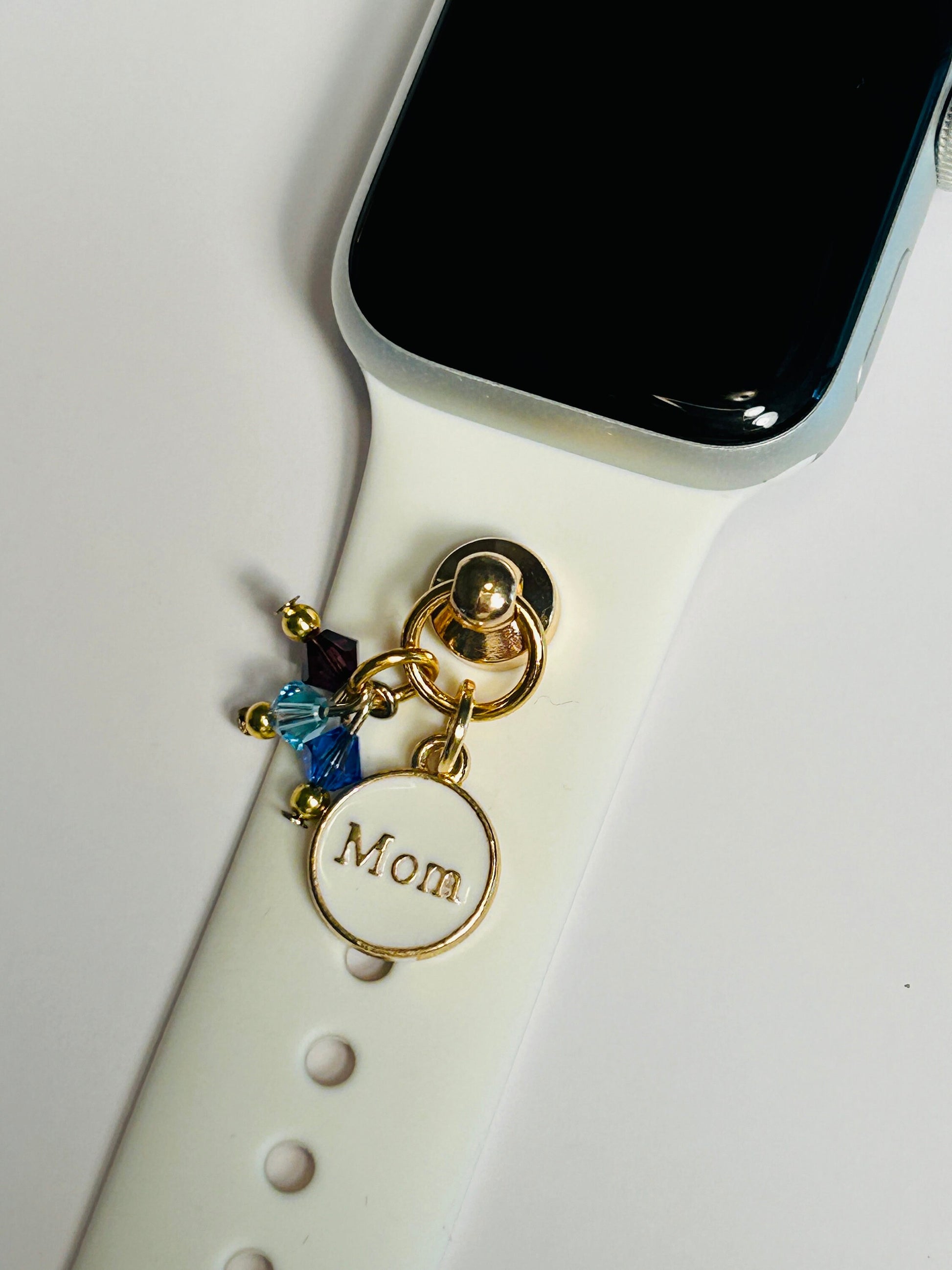 Custom Mom Watchband Charm with 3 Swarovski Birthstones