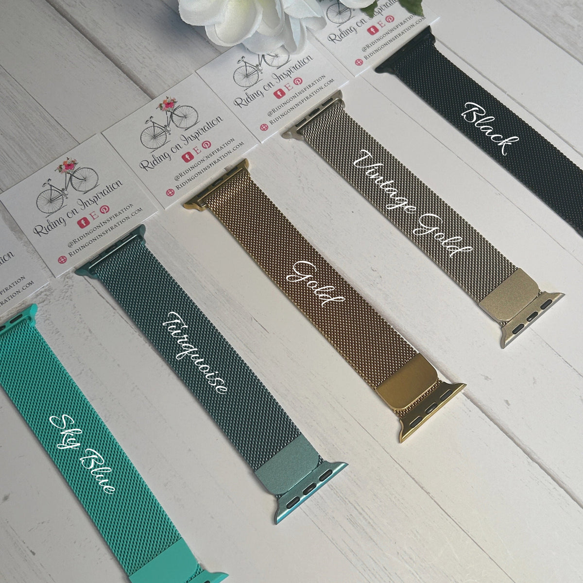 Floral Milanese Watchband and Charm Package for Apple Watches