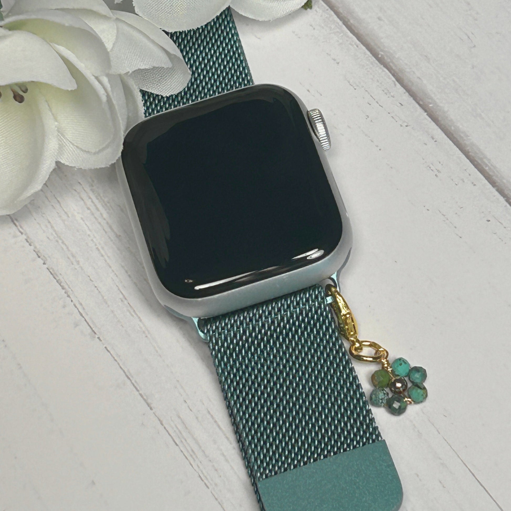 Floral Milanese Watchband and Charm Package for Apple Watches