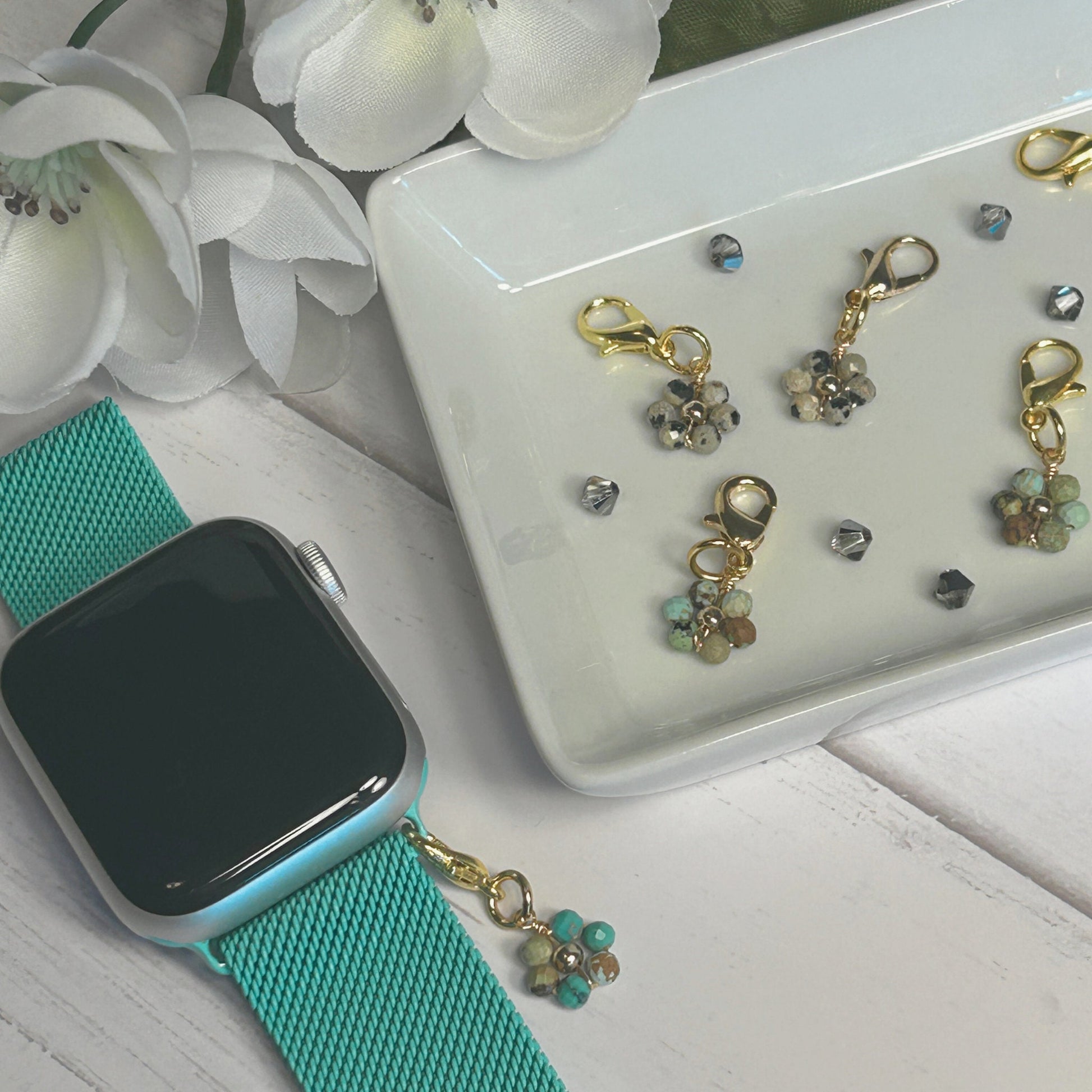 Floral Milanese Watchband and Charm Package for Apple Watches