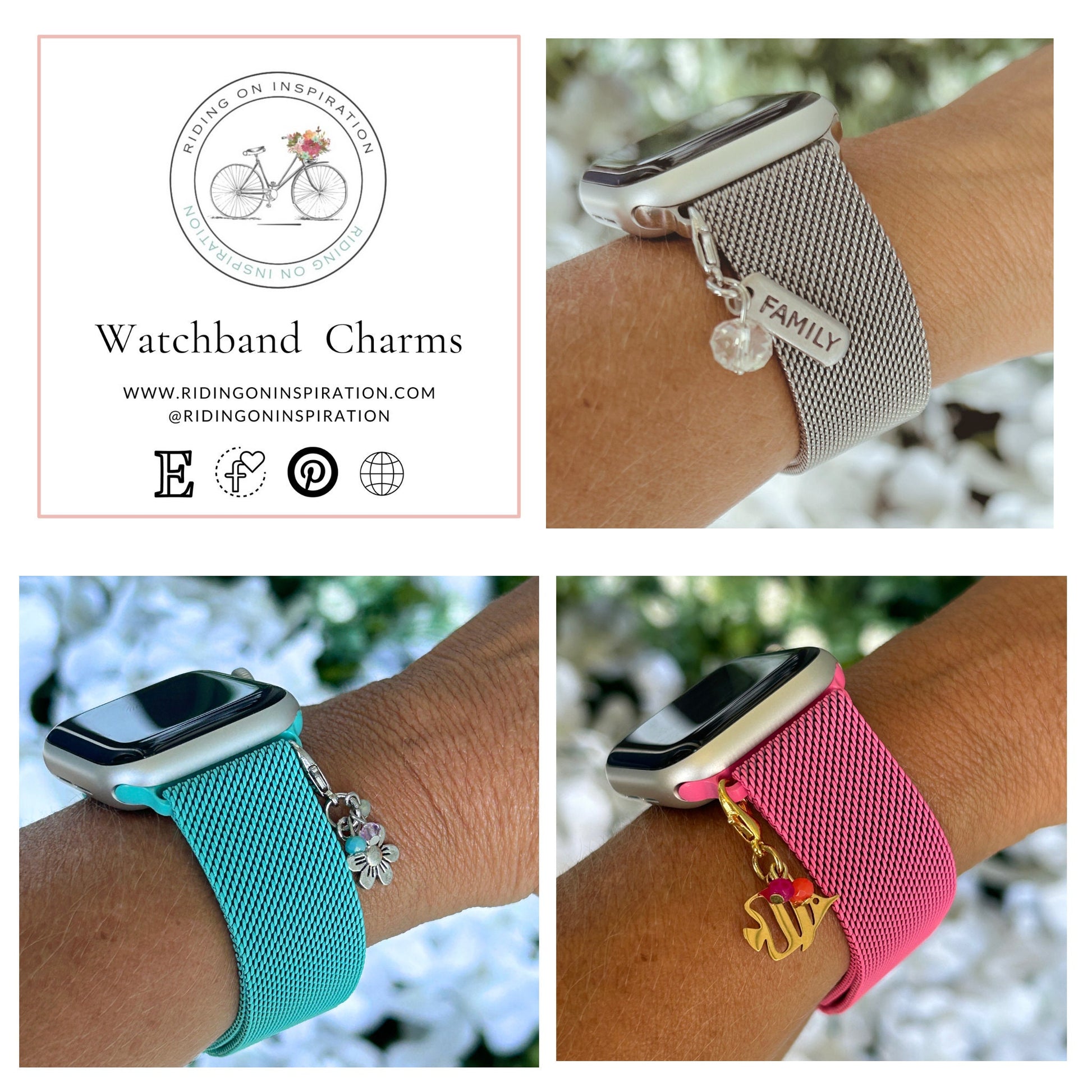 Floral Milanese Watchband and Charm Package for Apple Watches