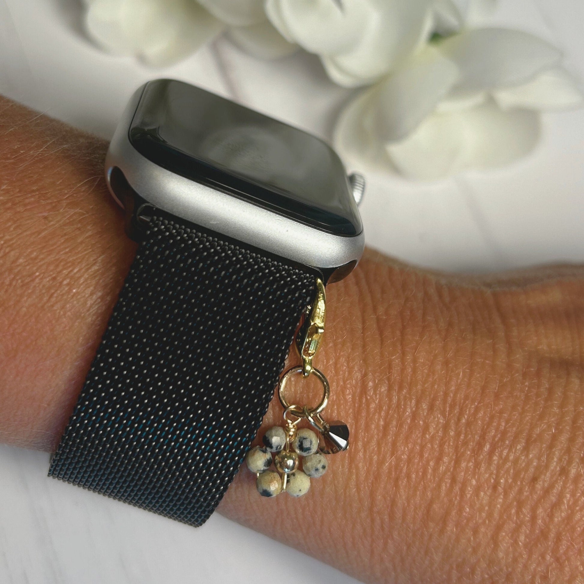 Floral Milanese Watchband and Charm Package for Apple Watches