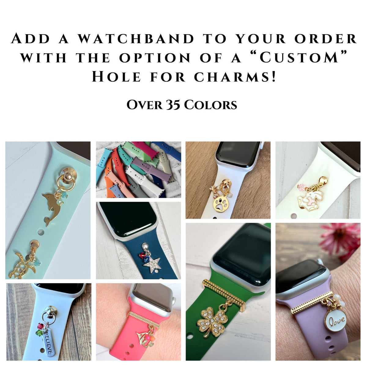 Solid Color Apple Watchbands With or Without an Added Custom Hole for Charms
