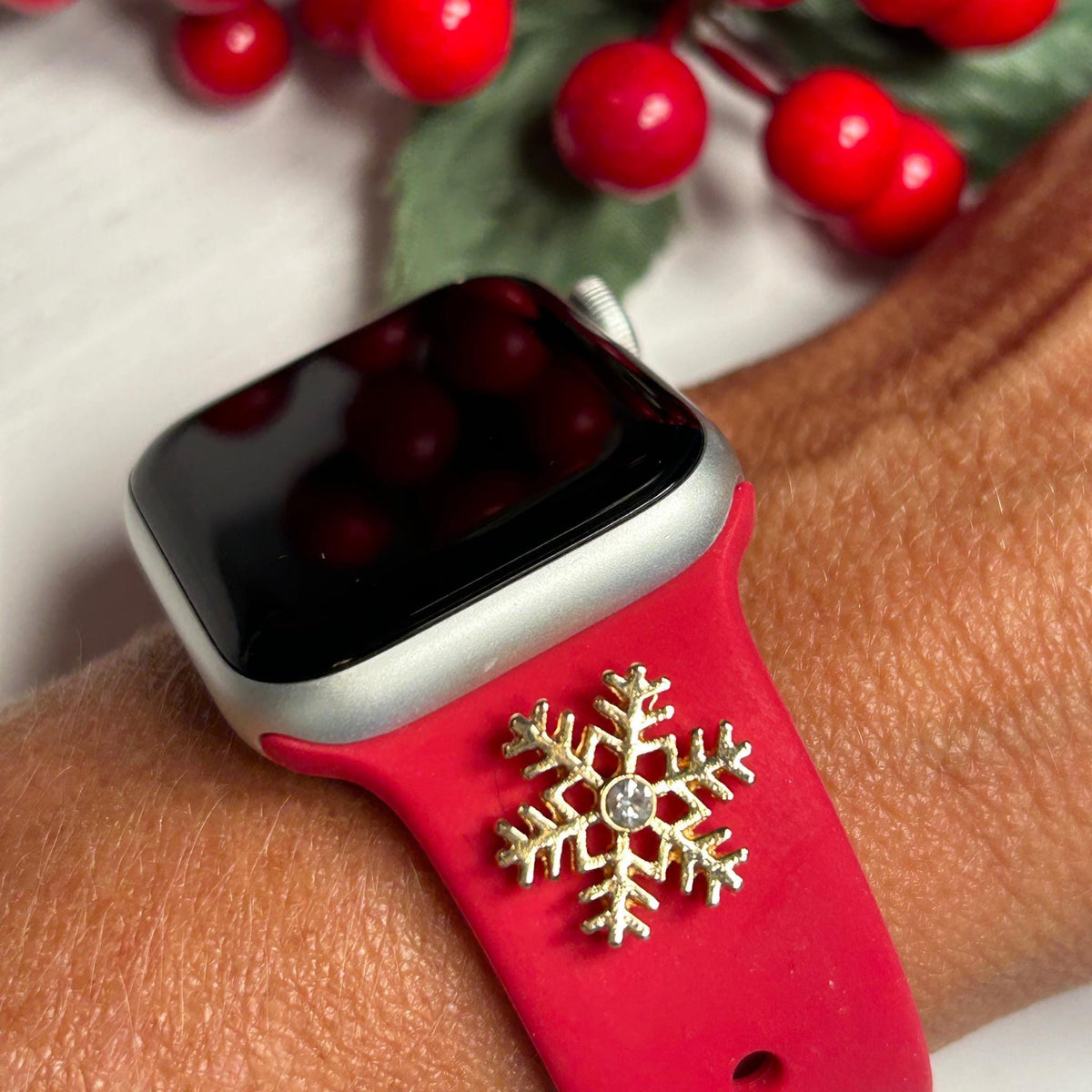 Snowflake Stud Watch Charm, Christmas Watchband Jewelry, Silicone Band Charm, Apple Watchband, Samsung Galaxy Watchband, Fitbit