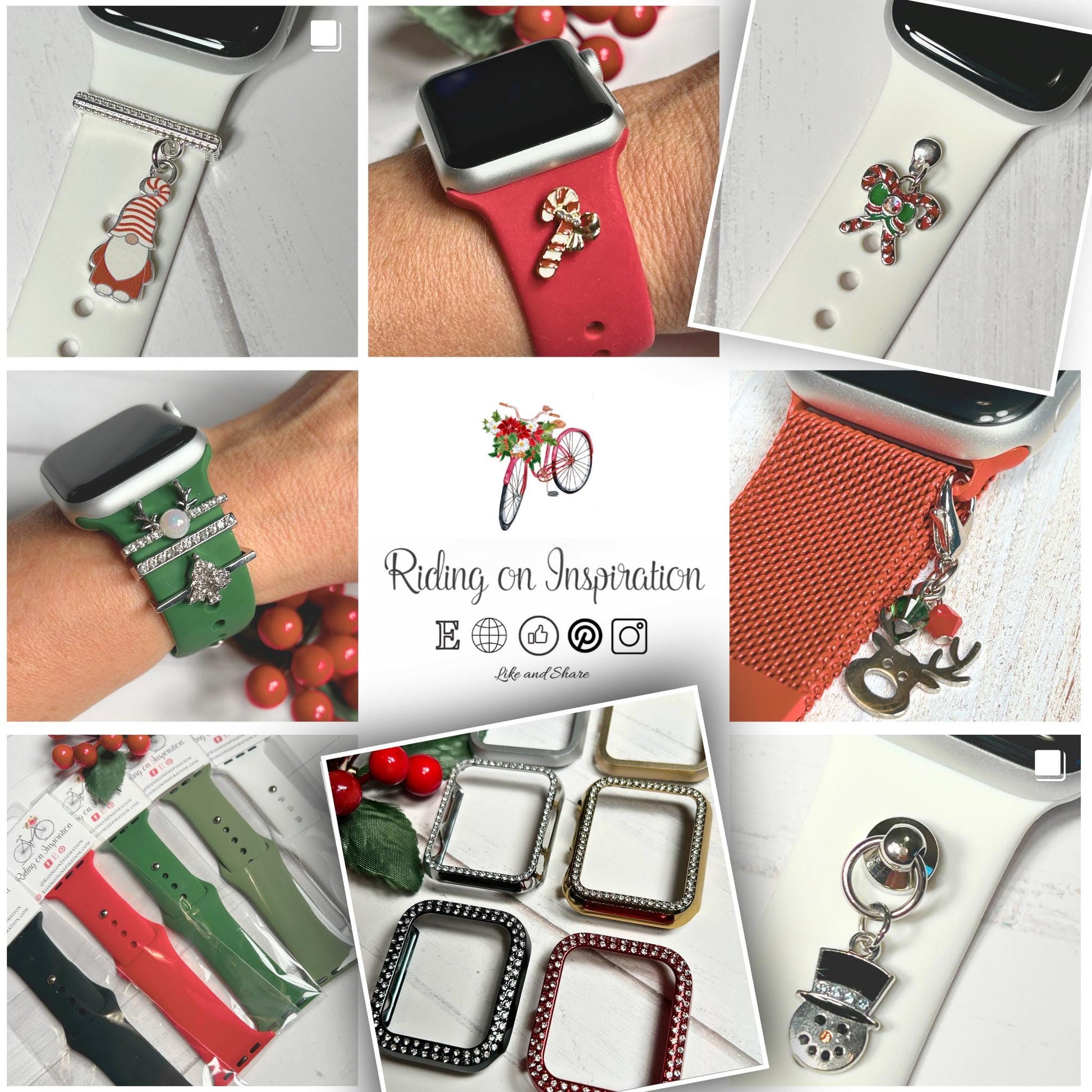 Christmas Watchband Charms SILVER PLATED, Watch Charms, Watchband Studs, Bars, Apple Watch Charms, Holiday Jewelry, Apple Watchbands